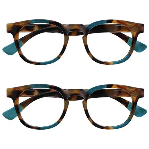 Opulize Ava 2 pack dam brun sköldpaddsskal turkos super bekväm passform läsglasögon fjädergångjärn RR62 Q +3,00 5055955361619