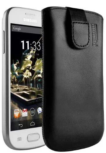 mumbi äkta läderfodral kompatibel med Samsung Galaxy Trend/Trend Lite/Trend Plus skal läder väska Case Wallet, svart 4251077211073