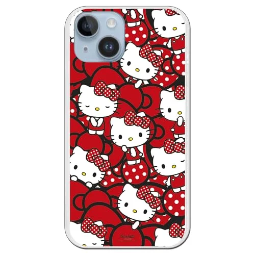Personalaizer Fodral kompatibelt med iPhone 15 Plus Hello Kitty mönster röda bågar och prickar Kawaii stil transparent flexibelt TPU silikonfodral 8445526679187