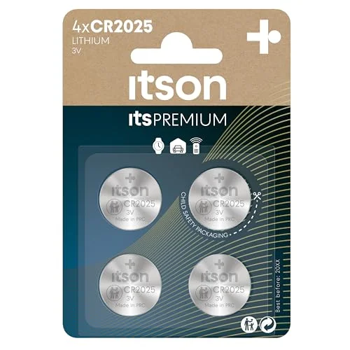 ITSON CR2025 litiumknappbatterier, 3V, 4 pack, rekommenderad bilnyckel 5410853067801