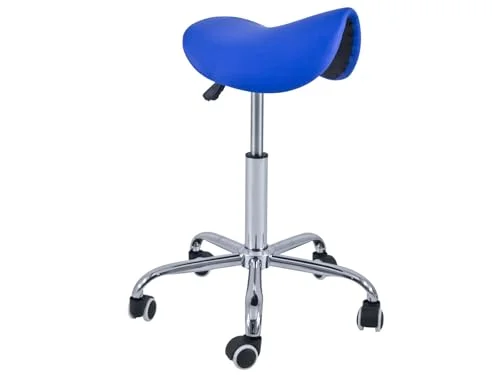 QUIRUMED ponnypall 5 hjul, krombas, blå färg, konstläderklädsel, höjdjusterbar, lätt, ergonomisk design, vridbar, upp till 150 kg 8435270761214