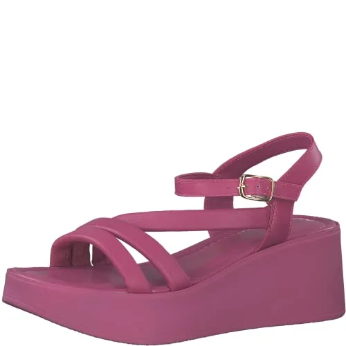 Marco Tozzi Damer 2 28000 20 lädersandaler med kilklack kilsandaler, Fuxia, 39 EU, EU 4064229709041