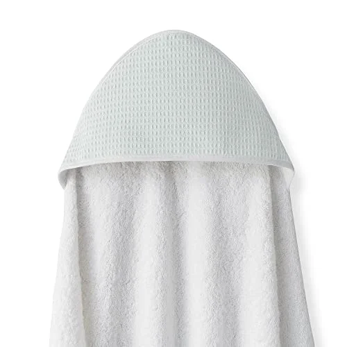 Interbaby badhandduk för spädbarn, förkläde, vit/grön, med huva, bomull, 100 x cm, enfärgad, mjuk, snabbtorkande, perfekt nyfödda, spädbarn och småbarn, design bibo 8435690617320