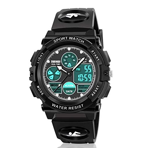 Atimo digital armbandsur, multifunktionell, vattentät, för sport, med larm, stoppur, idealisk present till barn och ungdomar, pojkar flickor, svart 8011448824655