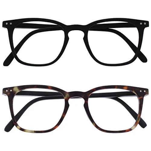 Opulize Bex 2 pack läsglasögon för män stora matt svart brun sköldpaddsskal RR64 12 +3,50 5055955368991