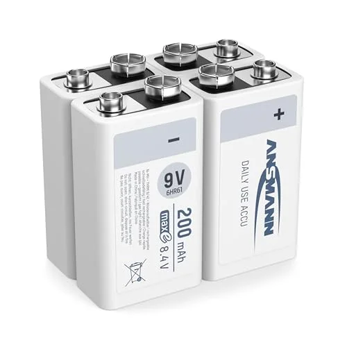 ANSMANN batteri 9 V block 200 mAh NiMH 4 stycken med låg självurladdning uppladdningsbara batterier maxE hög kapacitet volt för mätare, multimeter, leksak, fjärrkontroll och mycket 4013674143863
