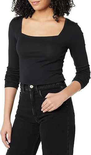 Amazon Essentials dam Slim Fit långärmad t shirt med fyrkantig hals, svart, XX Large 196433142735