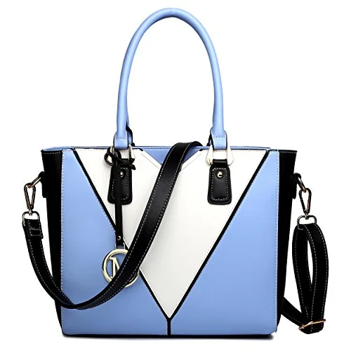 Miss Lulu damväska i elegant topphandtag lyxig tygväska minimalistisk design mode crossbody väska med färgblockering mångsidig för affärer och vardagligt bruk, en blå, storlek 6976821850794