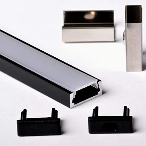 AFTERTECH 1 x 2 m 1506N 15 6 mm svart aluminiumprofil för LED remsor hård stång + omslag (1 1506 dimma) 8052532913046