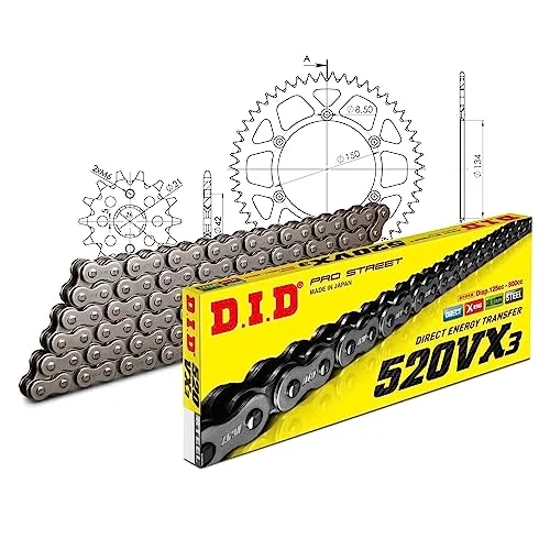 Kedjesats DID aluminium 520 VX3/114 oändligt svart för Kawasaki KX KDX 250 ccm Bj. 1990 1997 4068202139016