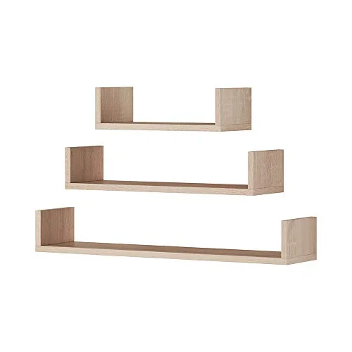 Kassi 3 delat set vägghylla/hänghylla/väggskiva i sonoma ek matta längd 40 cm 60 och 80 5903025132785