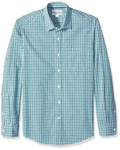 Amazon Essentials mäns Slim Fit långärmad poplin skjorta, blå grön gingham, XX Large 191770244258