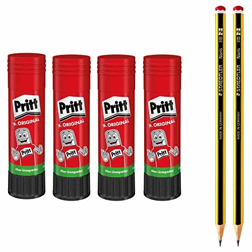 pritt limstift, säkert och barnvänligt lim för konst hantverk, starkt skol kontorsmaterial, ekonomiset med 4 x 22 g penna 2 pennor HB, 9HPKS22P1X 4007817083185