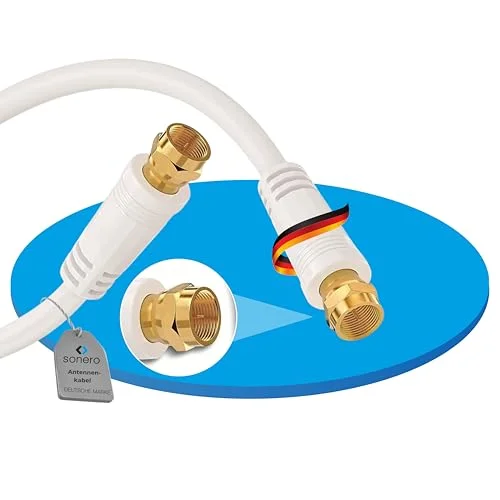 Sonero Antennkabel SAT koaxialkabel satellitkabel 1,0 m fyrfaldig avskärmning, för HDTV, mottagare, internet, satellit, DAB, radio, vit 4251364730560