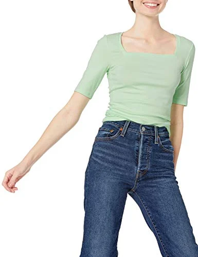 Amazon Essentials Women's T shirt med smal passform halvärm och fyrkantig hals, Grön, M 195111266879