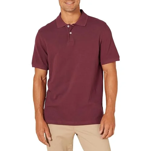 Amazon Essentials Men's Pikétröja i smal passform bomull, Vinröd, M 191770248485