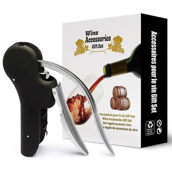 1-pack flasköppnare i zinklegering, högkvalitativ flasköppnare med spak, inbyggd folieskärare, svart X005-F-10156 1-pack flasköppnare i zinklegering, högkvalitativ flasköppnare med spak, inbyggd folieskärare, svart X005-F-10156