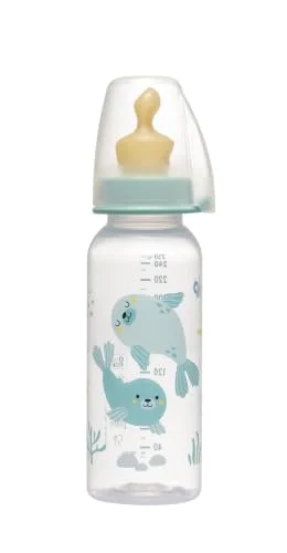 nip Standardflaska PP med sugnappar anatomisk latex, från 6 månader, blå, storlek M, 250 ml, pojke 4000821350076