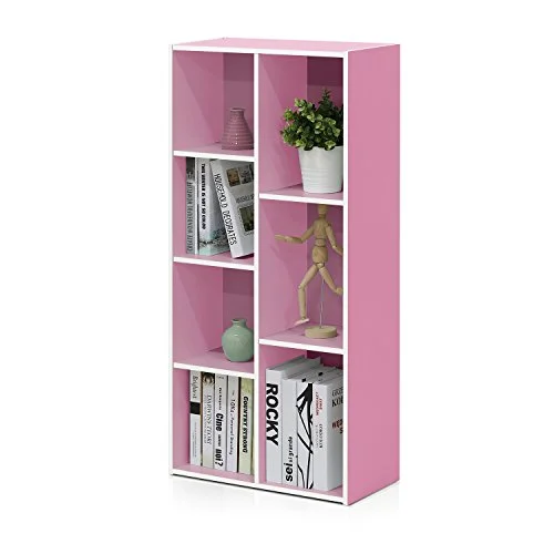 Furinno Luder 7 kub vändbar öppen hylla, vit/rosa 816718024487