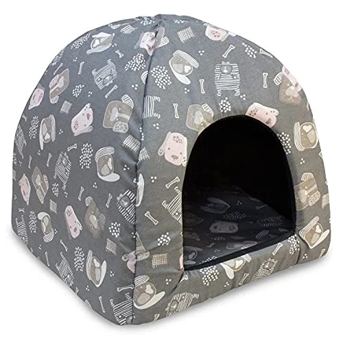 ARQUIVET Iglu Hundar i rosa och grå 45x45x40 cm Dog Bed Vadderad bekväm säng Kan tvättas Sängar för husdjur Hundvagga 8435117892019