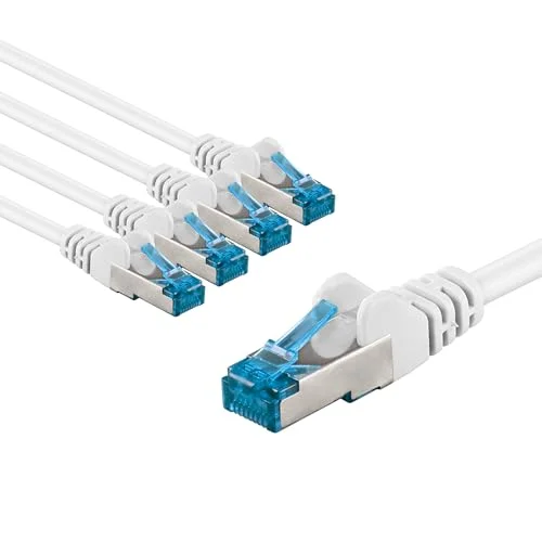 goobay 66049 CAT 6a nätverkskabel i en uppsättning med 5/patchkabel skärmad S/FTP/CU Ethernet kabel, PiMF, LSZH/Cat kabel 10 Gbits/vit/5 x 2 m 4040849660498