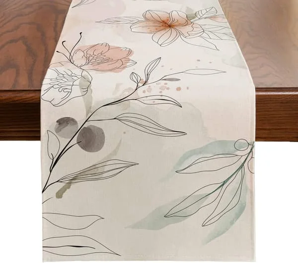 1 pc (Pink/Flowers, 33 x 183 cm) Watercolor Floral Spring Table Runner 33 x 183 cm, Artificial Flowers Summer Seasonal Holiday Kitchen Dining Sofa F1260710FQE0732