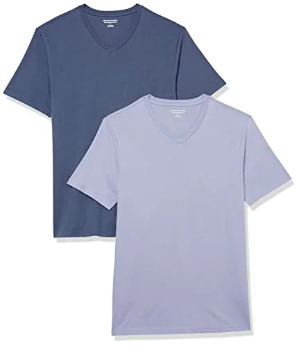 Amazon Essentials mäns Slim Fit kortärmad V ringad t shirt, paket med 2, tvättad blå/lavendel, XX Large 196433307578