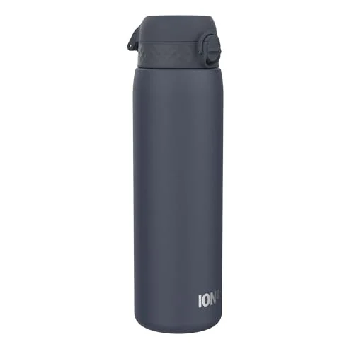 ION8 1 Liter Lätt Stål Vattenflaska, Oisolerad, Läckagesäker, att Öppna, Säker Låsning, Bärhandtag, Diskmaskinssäker, Hållbar, Repskyddande, 1200 ml (40oz), Askmarin 619098088335