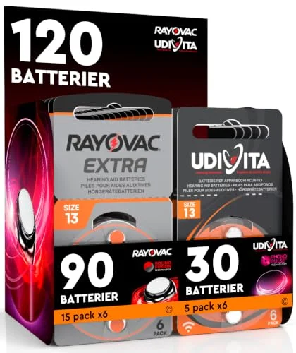 120 hörapparatsbatterier Rayovac Extra Advanced 13. batterier: 90 + 30 Udivita 8057592632050
