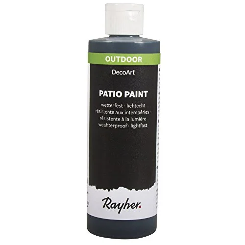 Rayher 38611576 Patio Paint, svart, flaska 236 ml, väderbeständig akrylfärg för utomhusbruk, ljusäkta, färg inomhus och utomhusfärg 4006166568435