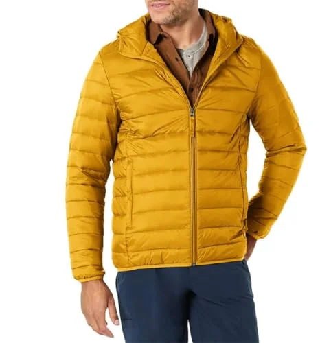 Amazon Essentials lättviktig vattentålig packbar pufferjacka med huva, karamell, X Small 195111522333