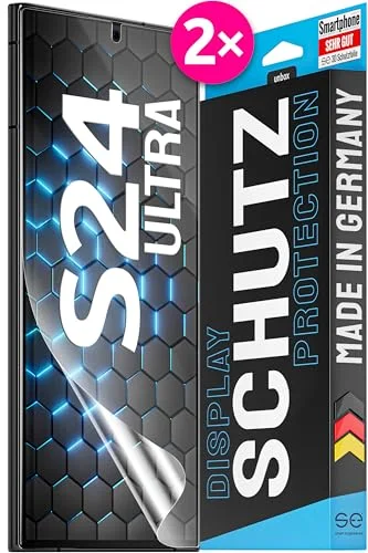 2 x se® 3D skyddsfilm transparent för Samsung Galaxy S24 Ultra, självläkande, 100 % fingeravtryck och FaceID kompatibel, enkel bubbelfri installation, ultra klar, stöttålig reptålig, från Tyskland 4262417877057