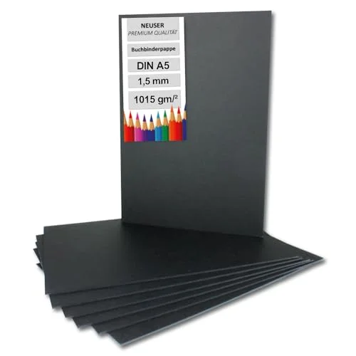20 x bokbindarkartonger A5 i svart, tjocklek: 1,5 mm, ytvikt: 1 015 g/m² 4252001556703