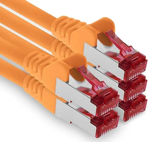 1aTTack.de 5 x 0,25 m CAT6 patchkabel S/FTP PIMF avskärmning CAT.6 RJ45 nätverkskabel Ethernetkabel DSL LAN router switch modem patchpanel orange stycken 4251073610122