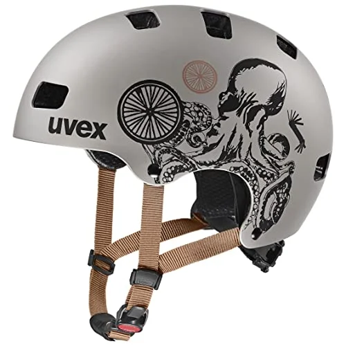 uvex kid 3 cc robust cykelhjälm för barn individuell storleksanpassning optimerad ventilation oak brown octopus matt 51 55 cm 4043197371535