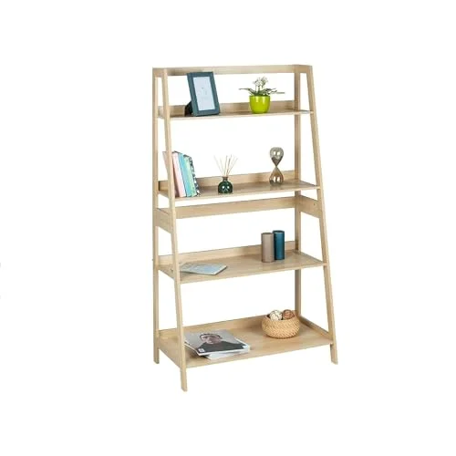 Avilia Trapetsformad förvaringshylla öppen med 4 utrymmesbesparande hyllor, perfekt för badrum, kök, vardagsrum, 83 x 150 43 cm, MDF beige 8056819013818