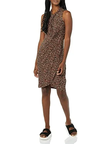 Amazon Essentials ärmlös crossover tvinnad hals falsk omlottklänning, mörkbrun blommig, X Small 196433526535