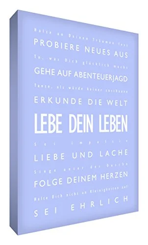 Little Helper LVLF128 14G Feel Good Art väggsmycke av stark duk i modern typografisk stil "Lebe your Life", 30 x 20 cm, ljusblå 5055872615024