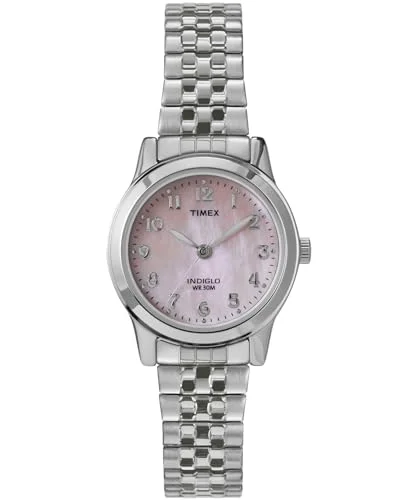 Timex - Main Street Klocka på 25 mm för kvinnor, silverfärgat förlängningsband i rostfritt stål, urtavla pärlemor, boett silverton 194366339345