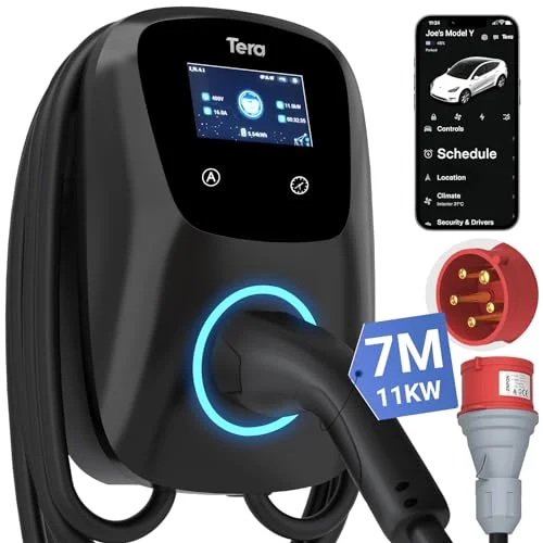 Tera Smart EV laddare typ 2 wallbox: 11 kw trefas elektrisk fordonsladdningsstation, 16 A 380 V CE certifierad med APP WiFi Bluetooth, 7 m laddningskabel, väggladdningsfäste för EVs PHEVs 4262380674530