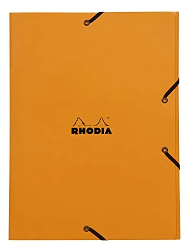 RHODIA 24328C Chemise à Élastiques Pochette Cartonnée 3 Rabats Orange 24x32 cm Carte Enduite Résistante Rangement Bureau et Classement de Documents Format A4 Filing 3037920243283