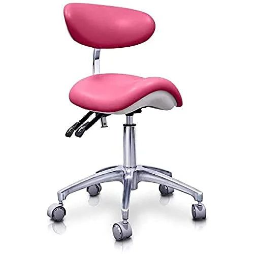 QUIRUMED Elite Hydraulisk ponnypall, rosa färg, multidisciplinärt, rostfritt stål, konstläder, ergonomiskt ryggstöd, polyuretanstoppning, justerbar höjd 8435270754797