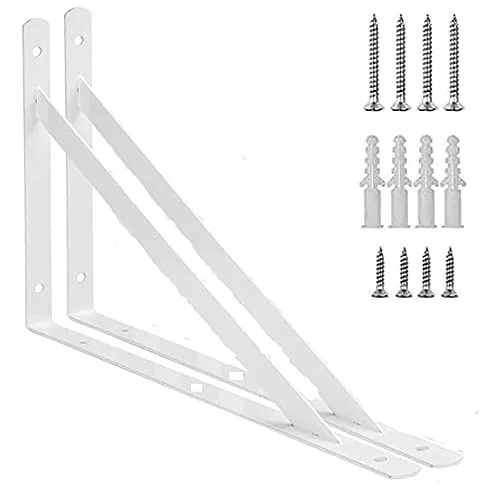 ANCLLO 2 pack slitstark hyllkonsol metall rät vinkel L konsol flytande triangel hylla stöder väggmonterad hörnfäste med installationsskruvar vit 724751174802