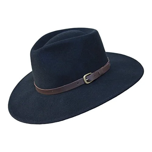 B&S Premium Lewis Fedora hatt med brett brätte 100 % ullfilt vattentät läderrem, svart, 62 5060391617046