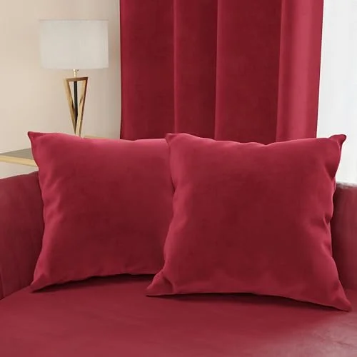 PETTI Artigiani Italiani 2 kuddar i sammet med stoppning, sovrumskuddar, kuddfodral osynlig dragkedja, delars vinröd sammetskuddar 50 x cm 8053687760875