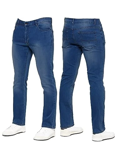 989Zé ENZO nya mäns stretch raka ben jeans casual normal passform klassiska vardagliga denimbyxor, BLÅ, 34W x 32L 5056468468512