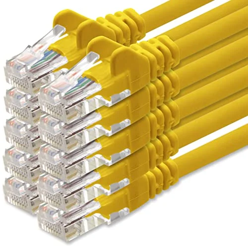 1aTTack.de nätverkskabel Cat.6 gul 10x 5m (set) CAT6 Ethernet kabel LAN 1000 Mbits (PoE) patchkabel 4251073652245