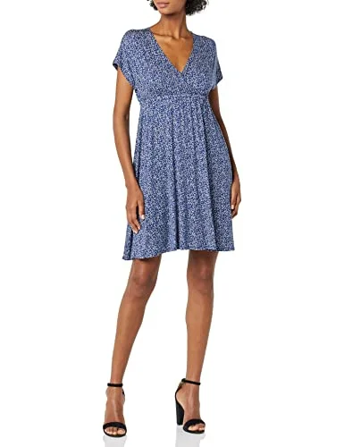 Amazon Essentials Surplice klänning för kvinnor (finns i plusstorlek), marinblå djurtryck, X Small 196433143336