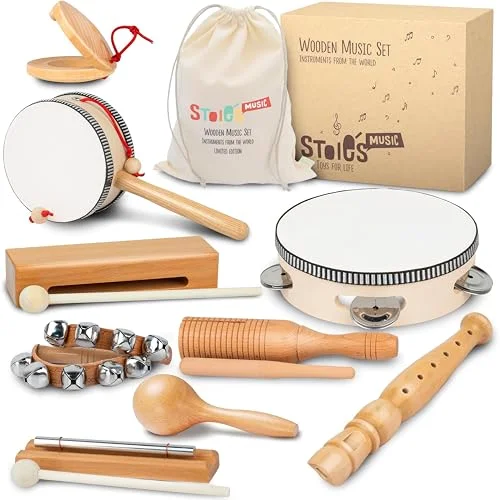 Stoie's Musikinstrument set för småbarn och förskola barn musikleksak slagverksleksaker i trä pojkar flickor främjar tidig utveckling pedagogiskt lärande 4897101400145