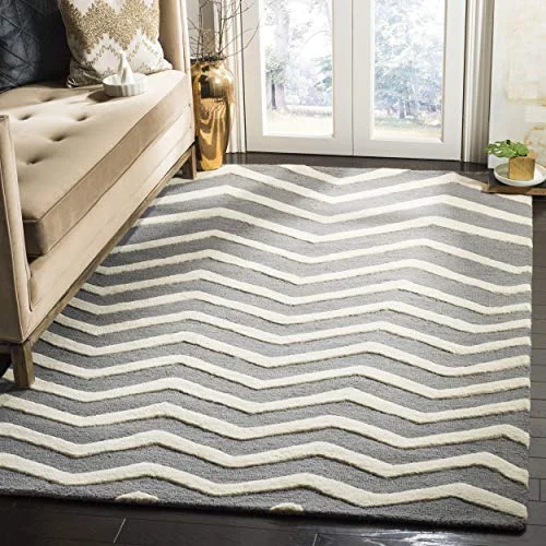 SAFAVIEH Samtida matta för vardagsrum, matsal, sovrum Cambridge kollektion, kort lugg, i mörkgrå och elfenben, 91 x 152 cm 683726677260